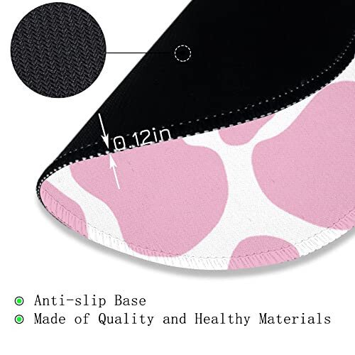 Cute Cow Print Round Mouse Pad, Small Mousepad for Laptop Gaming Women, with Stitched Edge Non-Slip Rubber Base, Cute Home Office Decor Desk Accessories Office Supplies Gift for Women Teen Girls - 6