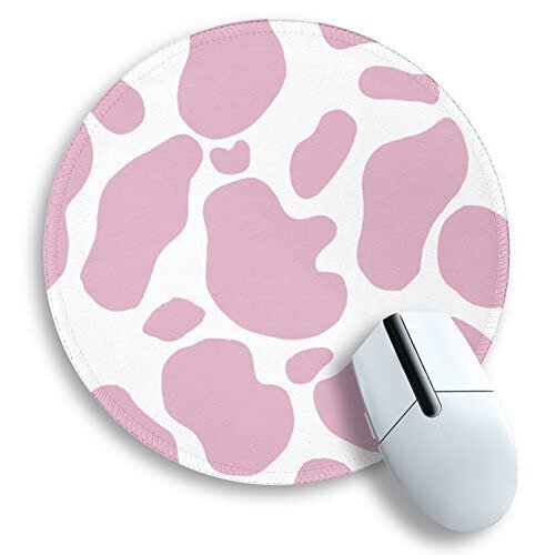 Cute Cow Print Round Mouse Pad, Small Mousepad for Laptop Gaming Women, with Stitched Edge Non-Slip Rubber Base, Cute Home Office Decor Desk Accessories Office Supplies Gift for Women Teen Girls 