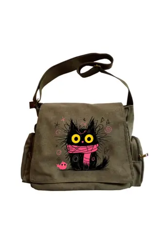 Cute Design Baskılı Unisex Yeşil Postacı Çantası - CA1 