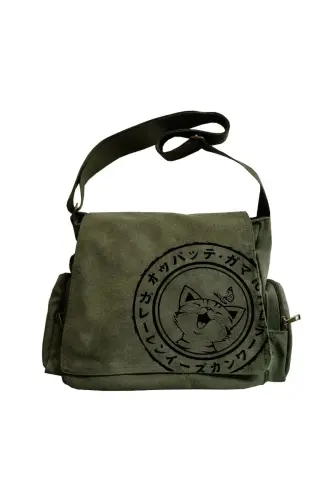 Cute Design Baskılı Unisex Yeşil Postacı Çantası - Cute Cat2 