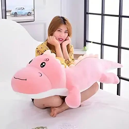 Cute Dinosaur Stuffed Animal Pillow, Soft Lumbar Back Cushion, Big Plushies, Great Gift for Kids Birthday, Valentine (Pink, 31.4in) - 5