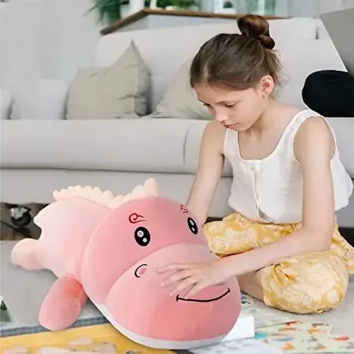 Cute Dinosaur Stuffed Animal Pillow, Soft Lumbar Back Cushion, Big Plushies, Great Gift for Kids Birthday, Valentine (Pink, 31.4in) - 4