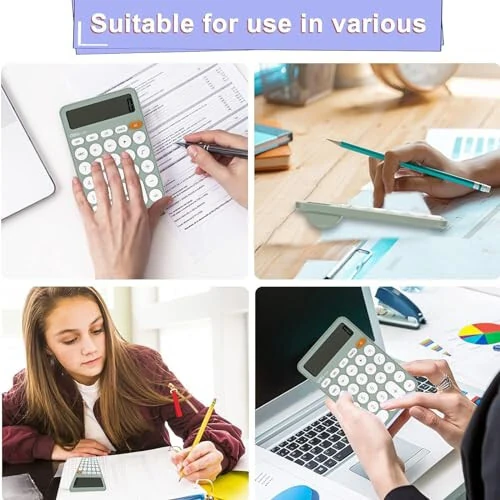 Cute Green Calculator Desktop Big Buttons Small Simple Handheld Calculator Basic with 12 Digit Large LCD Display Girls Aesthetic Calculator for Women Standard Calculator for School Home Office - 5