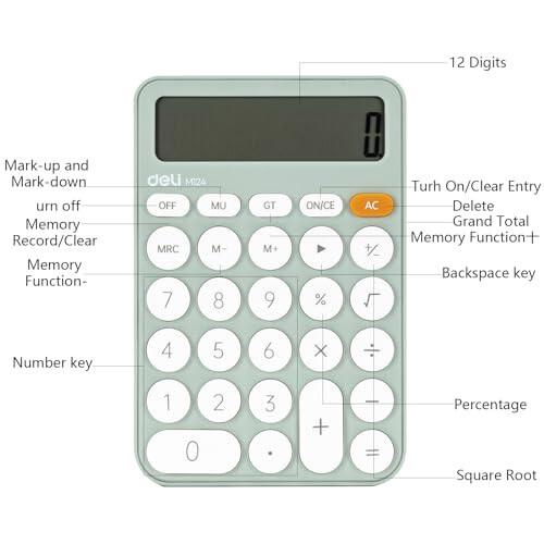 Cute Green Calculator Desktop Big Buttons Small Simple Handheld Calculator Basic with 12 Digit Large LCD Display Girls Aesthetic Calculator for Women Standard Calculator for School Home Office - 3
