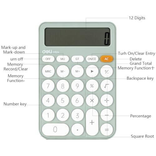 Cute Green Calculator Desktop Big Buttons Small Simple Handheld Calculator Basic with 12 Digit Large LCD Display Girls Aesthetic Calculator for Women Standard Calculator for School Home Office - 3