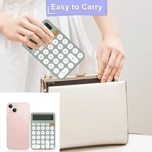 Cute Green Calculator Desktop Big Buttons Small Simple Handheld Calculator Basic with 12 Digit Large LCD Display Girls Aesthetic Calculator for Women Standard Calculator for School Home Office - 4
