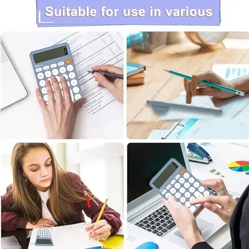 Cute Green Calculator Desktop Big Buttons Small Simple Handheld Calculator Basic with 12 Digit Large LCD Display Girls Aesthetic Calculator for Women Standard Calculator for School Home Office - 5