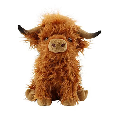 Cute Highland Cows Stuffed Animals, 10.5 inches Realistic Cow Plush Toy, Highland Cattle Farm Toy Present for Adults Kids Boys Christmas Halloween Girls Birthday Plush Present - 1