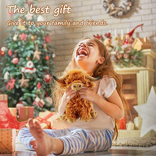 Cute Highland Cows Stuffed Animals, 10.5 inches Realistic Cow Plush Toy, Highland Cattle Farm Toy Present for Adults Kids Boys Christmas Halloween Girls Birthday Plush Present - 3