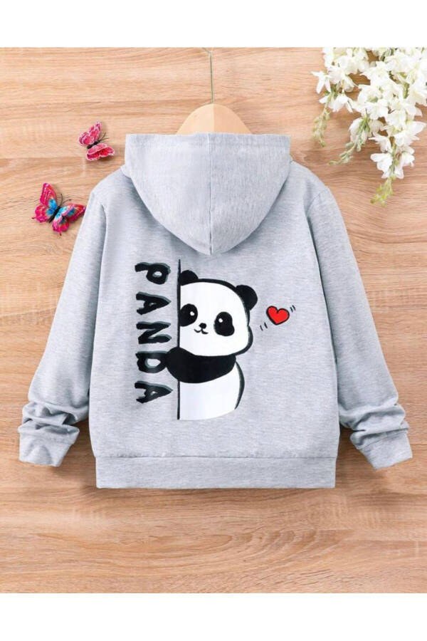 Cute PANDA Printed GRAY Zippered Cardigan for Girls - 1