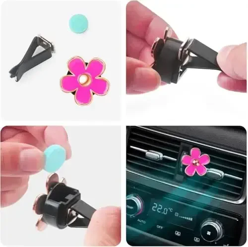 Cute Pink Car Accessories for Women Teens Girls 6pcs Boho Flowers Cars Air Fresheners Vent Clips Girly Automotive Truck Smell Freshener Gadgets Diffuser Aesthetic Decor Xmas Gifts for Mom - 4