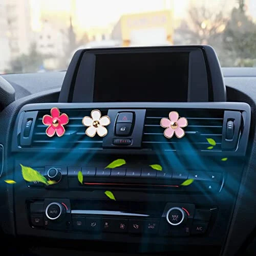 Cute Pink Car Decor Accessories for Women Teens, 6pcs Car Scent Air Fresheners Vent Clips, Girly Daisy Flower Decorations Interior Aesthetic Things Car Perfume Stuff Christmas Gifts for Her Mom Girl - HiComFly (1)