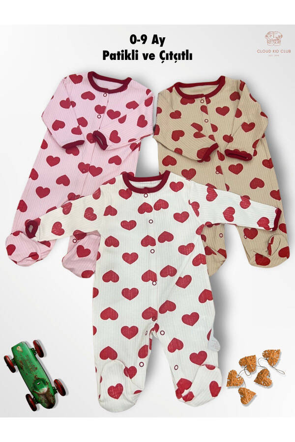 Cute Red Hearts 100% Cotton 3-Pack Baby Rompers 0-18 Months (Unisex) - 2