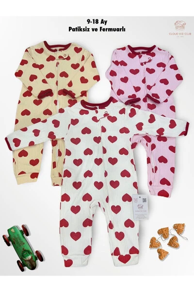 Cute Red Hearts 100% Cotton 3-Pack Baby Rompers 0-18 Months (Unisex) - 1