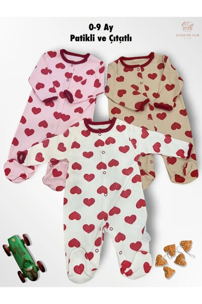Cute Red Hearts 100% Cotton 3-Pack Baby Rompers 0-18 Months (Unisex) - 2