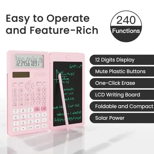 Cute Scientific Calculator for Girls Students, 82 MS Foldable Science Calculator with Notepad Middle and High School Supplies, Pink - NEWYES (1)