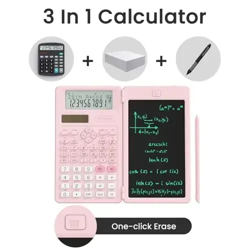 Cute Scientific Calculator for Girls Students, 82 MS Foldable Science Calculator with Notepad Middle and High School Supplies, Pink - 3