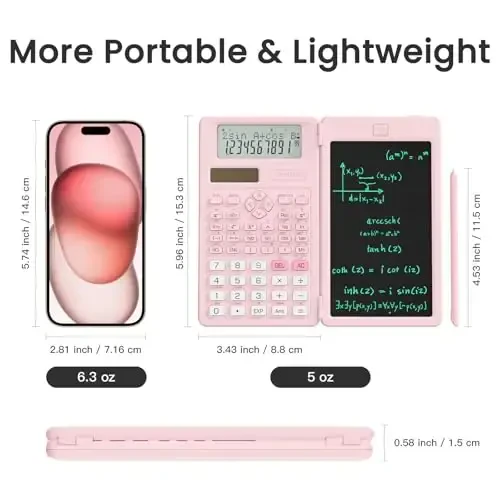 Cute Scientific Calculator for Girls Students, 82 MS Foldable Science Calculator with Notepad Middle and High School Supplies, Pink - 6