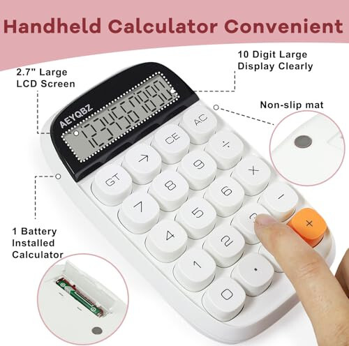 Cute Small Calculator with Large Display and Big Buttons, Touch Comfortable Flexible Button Handheld Calculator, Small Pocket Calculator Easy to Carry Suitable for School Calculator(White) - 3