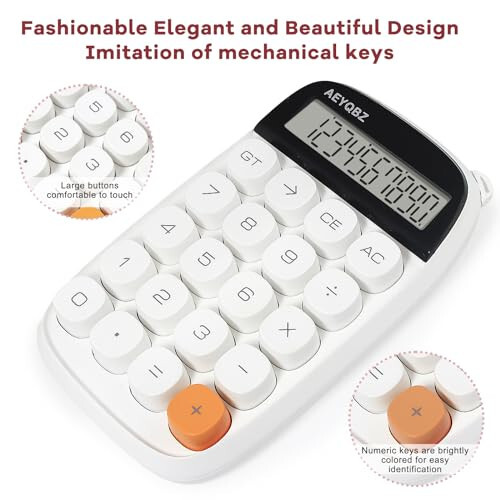 Cute Small Calculator with Large Display and Big Buttons, Touch Comfortable Flexible Button Handheld Calculator, Small Pocket Calculator Easy to Carry Suitable for School Calculator(White) - 4