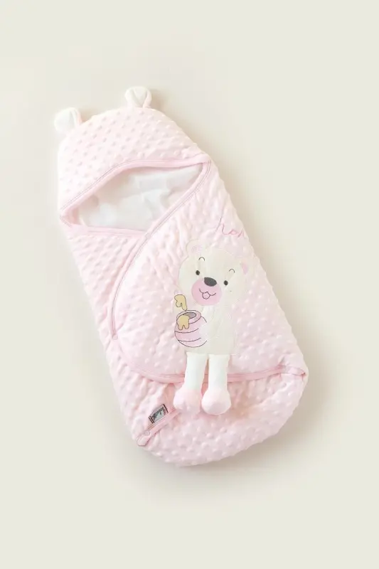 Cute Topitos Embroidered Velboa Swaddle-Pink - 1