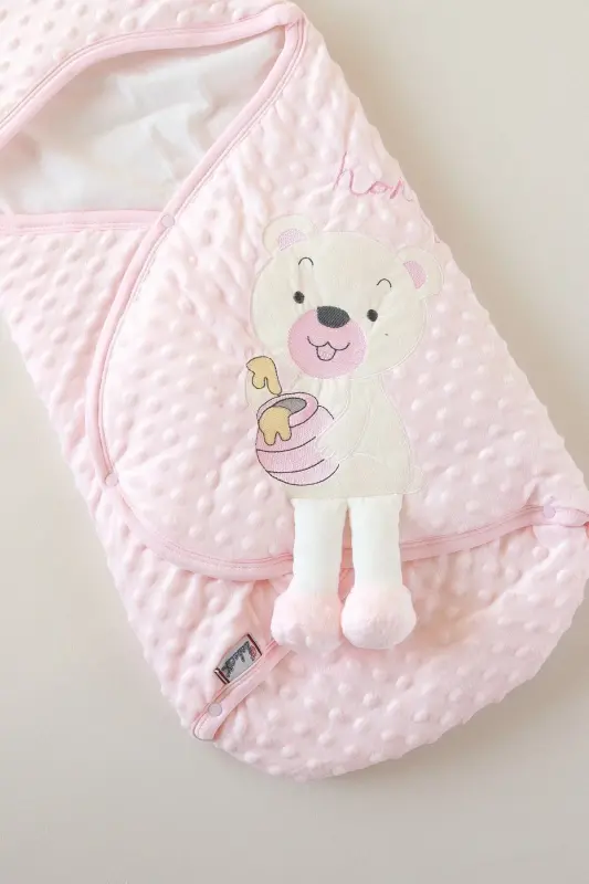 Cute Topitos Embroidered Velboa Swaddle-Pink - 2