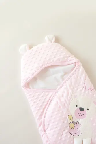 Cute Topitos Embroidered Velboa Swaddle-Pink - 3