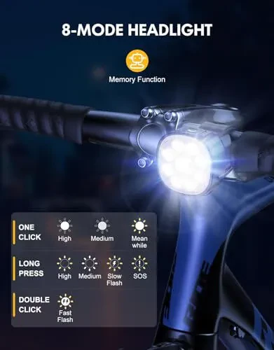 Cuvccn Bike Lights [8+7 Modes], USB Rechargeable Bike Lights Front and Back, Ultra Bright with Spotlight & Floodlight, IP65 Waterproof Bicycle Lights for Road Mountain Day/Night Cycling Safety - 3