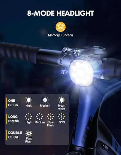 Cuvccn Bike Lights [8+7 Modes], USB Rechargeable Bike Lights Front and Back, Ultra Bright with Spotlight & Floodlight, IP65 Waterproof Bicycle Lights for Road Mountain Day/Night Cycling Safety - 3
