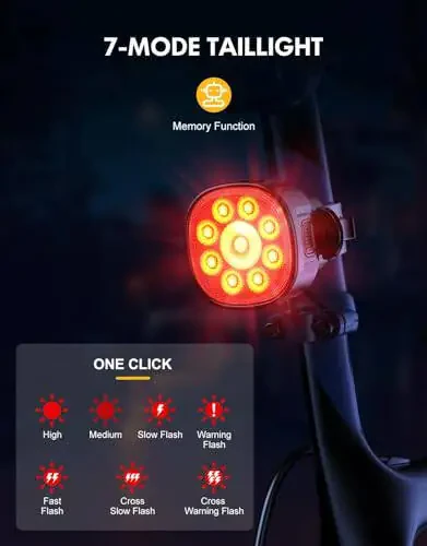 Cuvccn Bike Lights [8+7 Modes], USB Rechargeable Bike Lights Front and Back, Ultra Bright with Spotlight & Floodlight, IP65 Waterproof Bicycle Lights for Road Mountain Day/Night Cycling Safety - 4