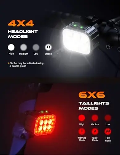 Cuvccn Bike Lights Super Bright, Rechargeable Bicycle Lights Set Multiple Modes, Waterproof Bike Lights for Night Riding/Cycling Safety, Front and Back Bike Reflectors Light, Long Battery Life - 4