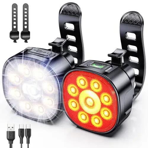 Cuvccn Bike Lights [8+7 Modes], USB Rechargeable Bike Lights Front and Back, Ultra Bright Powersports Tail Light Assemblies, IP65 Waterproof Bicycle Lights for Road Mountain Day/Night Cycling Safety - 2