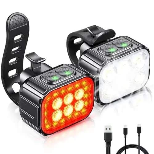 Cuvccn Bike Lights Super Bright, Rechargeable Bicycle Lights Set Multiple Modes, Waterproof Bike Lights for Night Riding/Cycling Safety, Front and Back Bike Reflectors Light, Long Battery Life - 1