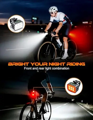 Cuvccn Bike Lights Super Bright, Rechargeable Bicycle Lights Set Multiple Modes, Waterproof Bike Lights for Night Riding/Cycling Safety, Front and Back Bike Reflectors Light, Long Battery Life - 2