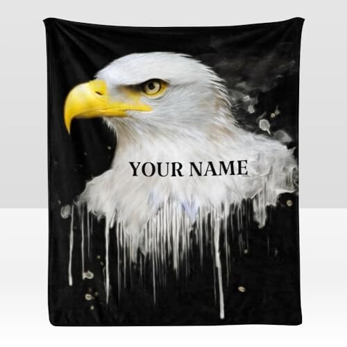 CUXWEOT Custom Blanket with Your Name Text,Personalized Animal Eagle Super Soft Fleece Throw Blanket for Couch Sofa Bed (50 X 60 inches) - 1