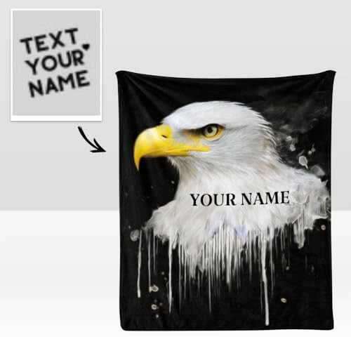 CUXWEOT Custom Blanket with Your Name Text,Personalized Animal Eagle Super Soft Fleece Throw Blanket for Couch Sofa Bed (50 X 60 inches) - 2