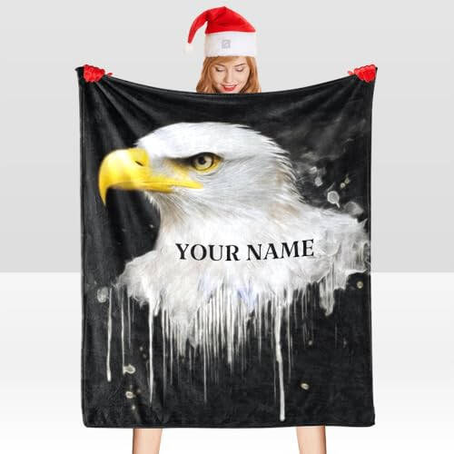 CUXWEOT Custom Blanket with Your Name Text,Personalized Animal Eagle Super Soft Fleece Throw Blanket for Couch Sofa Bed (50 X 60 inches) - 5