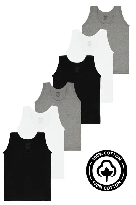 Цветные майки для мальчиков, 6 штук, 100% хлопок, трикотаж - 6