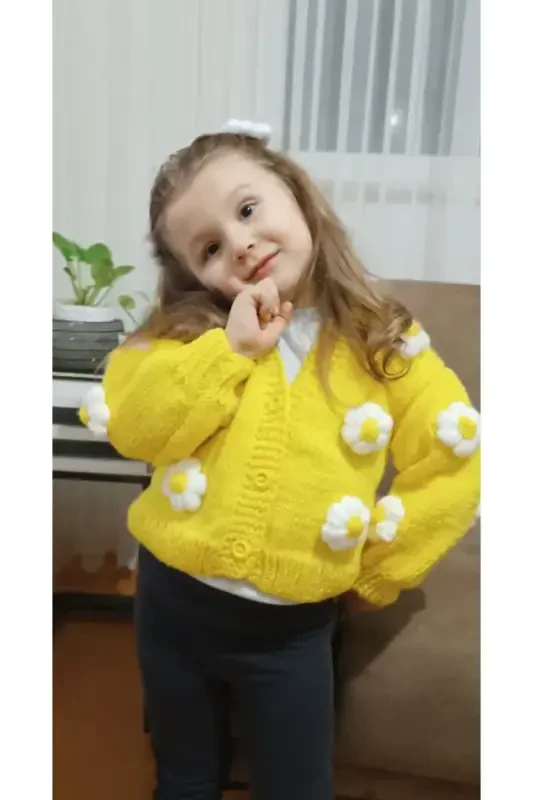 Цветочный Детский Кардиган - ЛИМОННЫЙ ЦВЕТ - EL ÖRGÜSÜ CİCİ BEBE