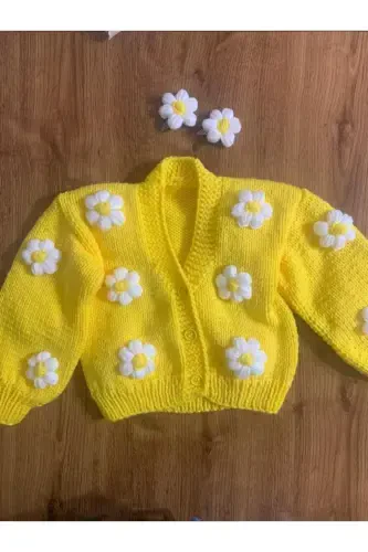 Цветочный Детский Кардиган - ЛИМОННЫЙ ЦВЕТ - 3