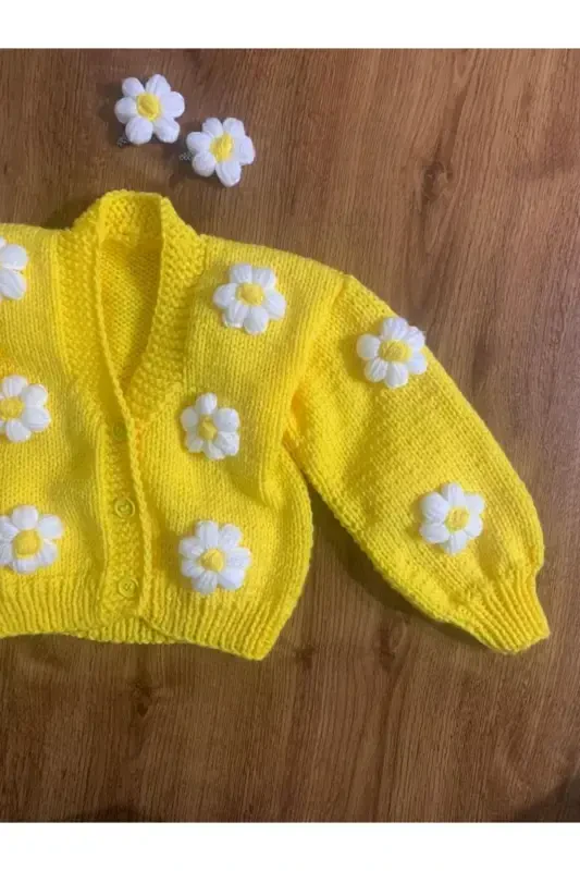 Цветочный Детский Кардиган - ЛИМОННЫЙ ЦВЕТ - 4