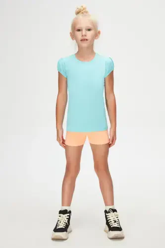 Cyan Basic Girls' Crew Neck Watermelon Sleeve T-Shirt - 1