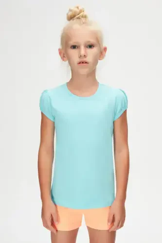 Cyan Basic Girls' Crew Neck Watermelon Sleeve T-Shirt - LOVETTI (1)