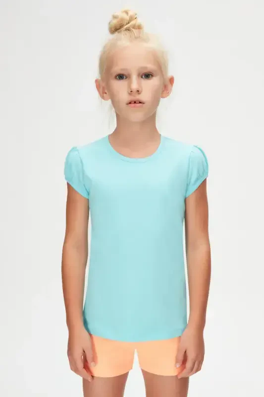 Cyan Basic Girls' Crew Neck Watermelon Sleeve T-Shirt - 2