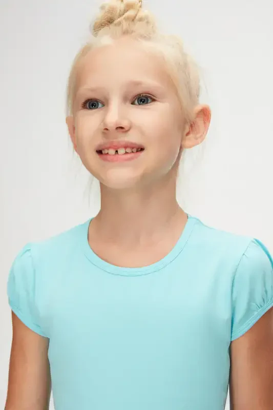 Cyan Basic Girls' Crew Neck Watermelon Sleeve T-Shirt - 3