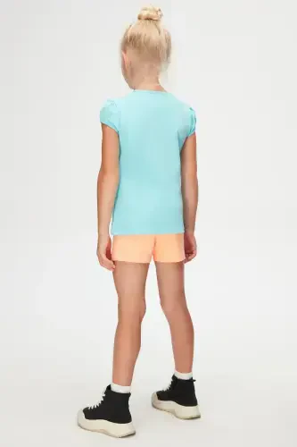 Cyan Basic Girls' Crew Neck Watermelon Sleeve T-Shirt - 4