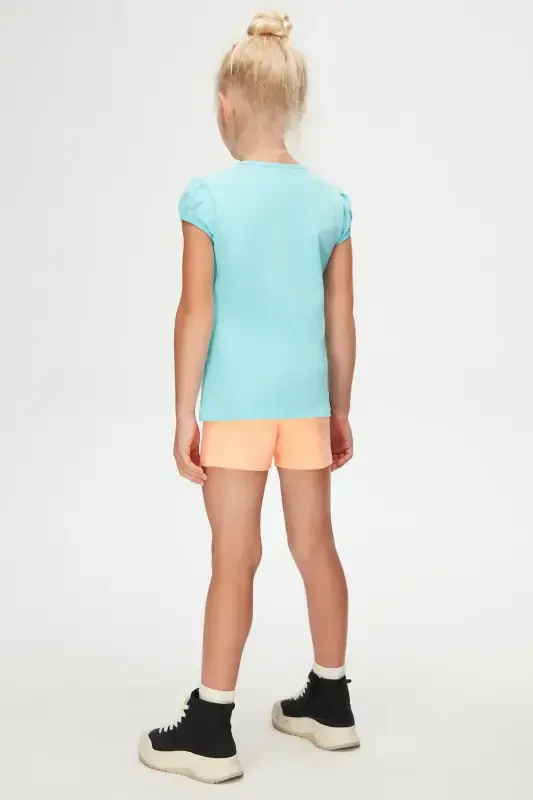 Cyan Basic Girls' Crew Neck Watermelon Sleeve T-Shirt - 4