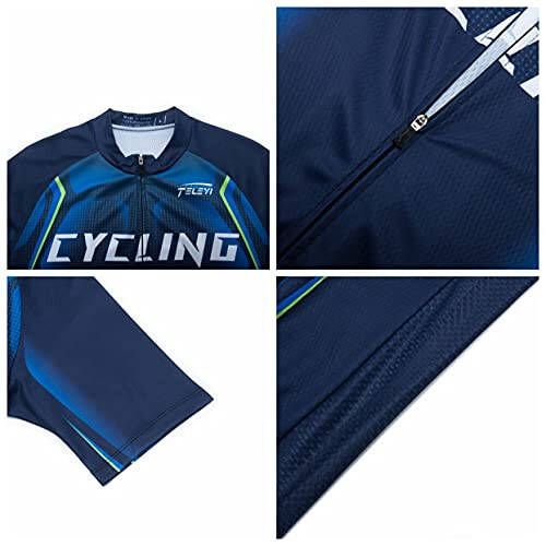 Cycling Jersey Men Bike Top Cycle Shirt Pockets Road Bicycle Clothing MTB Mountain Uniform Team Blouse Short Sleeve Quick Dry Biking Blue S - 4