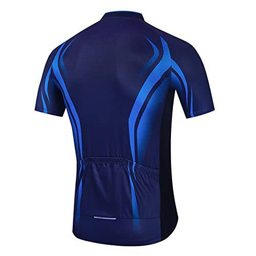 Cycling Jersey Men Bike Top Cycle Shirt Pockets Road Bicycle Clothing MTB Mountain Uniform Team Blouse Short Sleeve Quick Dry Biking Blue XXXL - 2