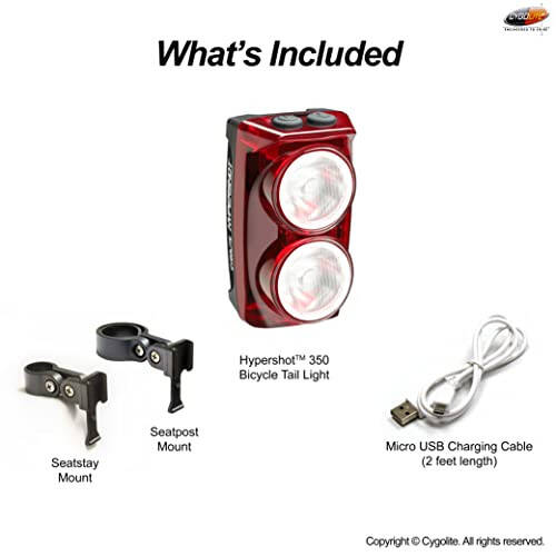 Cygolite Hypershot 350 & 250 Lumen Bicycle Taillight Models - 7 Night & Daytime Modes - User Tunable Flash Speeds - Small & Durable - IP64 WaterResistant - Secure Hard Mount - USB Recharge - Great For Busy Streets - 7